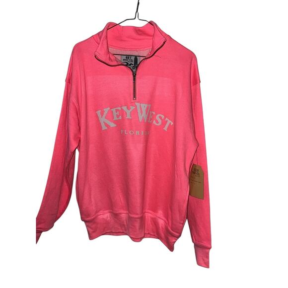 Key West Florida Quarter Zip Pullover Pink ESY Surf Co Classic Surfwear Medium - Picture 2 of 8